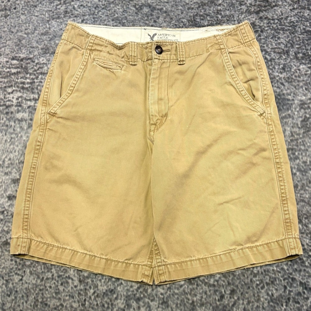 American Eagle Classic Length Shorts Chino Flat Front Size 34 Tan Cotton Preppy